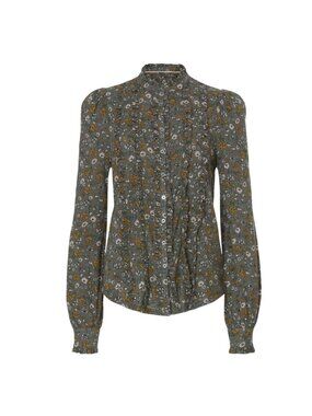 Boden Floral Ruffle Trim Jersey Button-Down Shirt US 10 MSRP $99